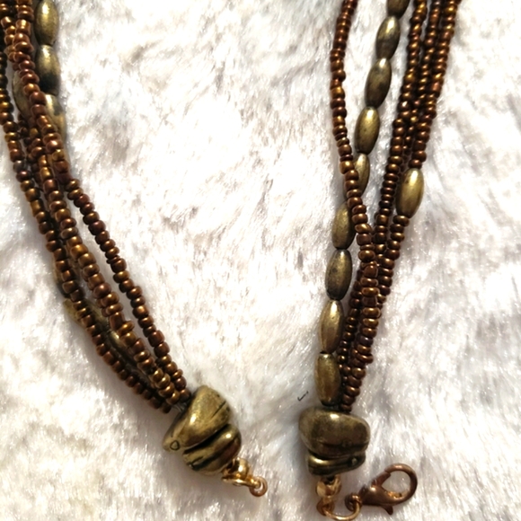 Antique Beautiful Turquoise & Brown Stone Wrapped Gold Tone Wires & Beaded - Picture 9 of 14